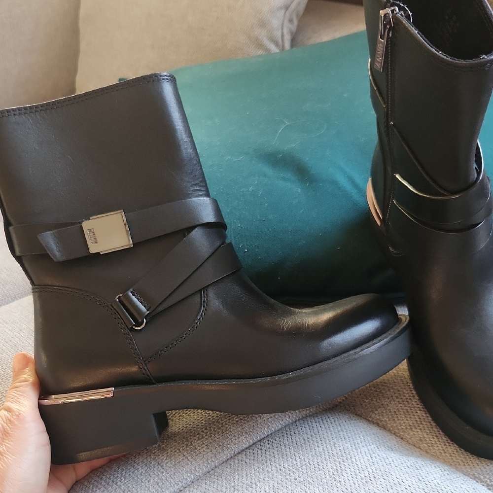 DKNY Black Leather Ankle Boots